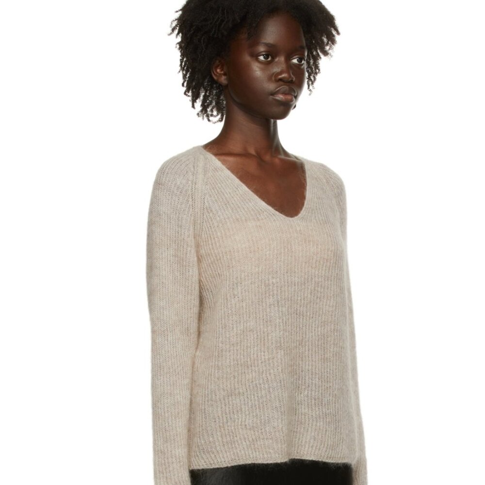 MAX MARA LEISUR - Beige Mohair Gattoni V-Neck Sweater